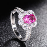 Synthetic Tourmarine Pink Sapphire Ring 925 Silver With Oval Cut Stone Jewelry For Women