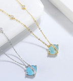 925 Sterling Silver 14K Gold Plated Chain Necklace With Natrural Aquamarine Oval Gemstone - lanciashow