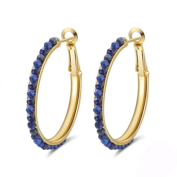 Natural Crystal Hoop Earrings 925 Sterling Silver With 14K Gold Plated Jewellery - lanciashow
