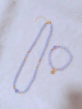 Natural Blue Agate Alternated Purple Spodumene and Silver Beads Necklace DIY Jewellery