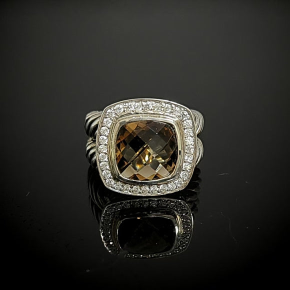 Split Shank Cushion Cut Smoky Cubic Zirconia 925 Sterling Silver Ring Womens Jewelry