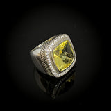 Lemon Color Cubic Zirconia Cocktail Ring 925 Sterling Silver Pave CZ Statement Jewelry