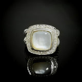 Split Shank Cushion Cut Mother Of Pearl Ring Oxidized 925 Sterling Silver Jewelry