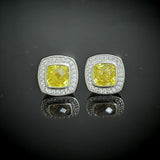 7mm Cushion Cut Lemon Cubiz Ziconia Stud Earrings 925 Sterling Silver Oxidized Jewelry
