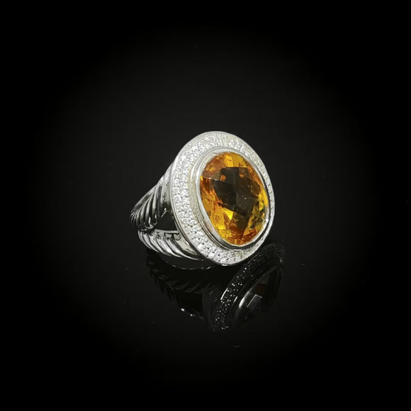 Split Shank Cocktail Ring 925 Sterling Silver With Yellow Cubic Zirconia Statement Jewelry