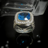 Simulated Blue Topaz Split Shank Ring 925 Sterling Silver Zirconia Jewelry