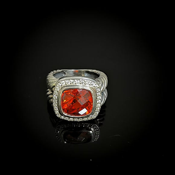 Split Shank Cushion Cut Red Cubic Zirconia Stone Vintage 925 Sterling Silver Ring Fashion Jewelry