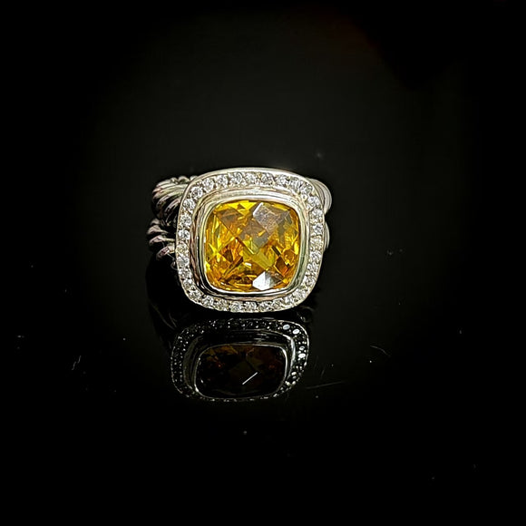 Split Shank Cushion Cut Yellow CZ Stone Jewelry 925 Sterling Silver Vintage Ring  For Women