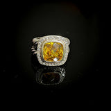Split Shank Cushion Cut Yellow CZ Stone Jewelry 925 Sterling Silver Vintage Ring  For Women