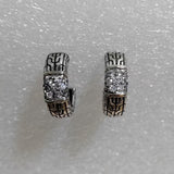 Open Hoop Earrings 925 Sterling Silver With White CZ Retro Jewelry