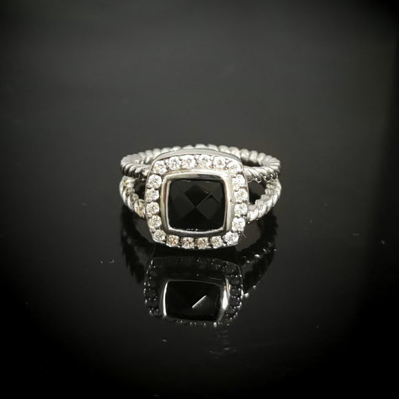 Square 7mm Onyx Cubic Zirconia Ring 925 Sterling Silver Fashion Jewelry For Women
