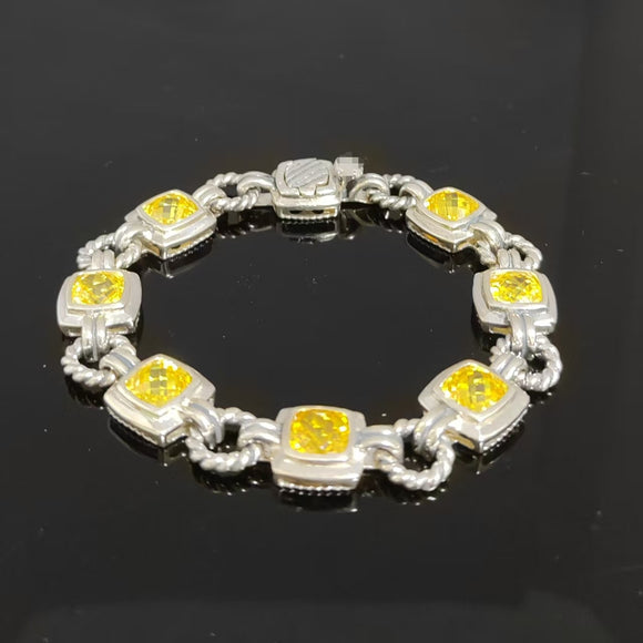Renaissance Bracelet 925 Sterling Silver With 7mm Cushion Cut Yellow Zirconia Jewelry