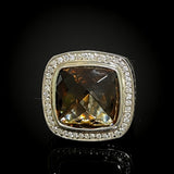 Smoky Color Cubic Zirconia Statement Ring 925 Sterling Silver Pave CZ Chunky Jewelry