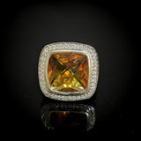 Vintage 925 Sterling Silver Wiht Golden Cubic Zirconia Statement Ring Chunky Jewelry