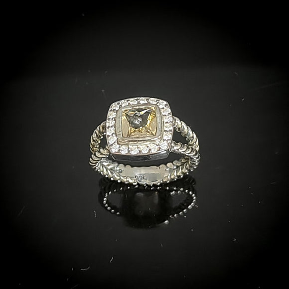 Square 7mm Smoky Cubic Zirconia Ring 925 Sterling Silver Vintage Jewelry