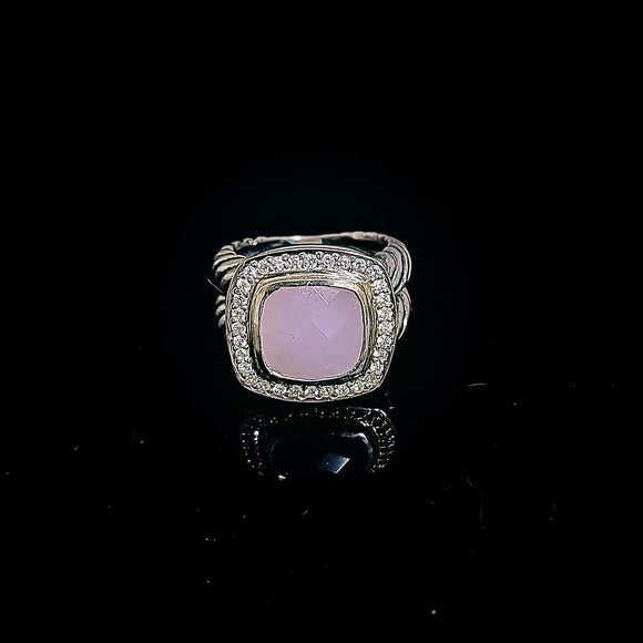 Split Shank 925 Sterling Silver Vintage Ring Square Pink Zirconia Pave CZ Jewelry