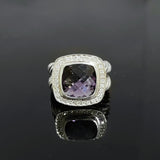 Split Shank Square Ring 925 Sterling Silver Vintage Jewelry Simulated Amethyst Pave CZ
