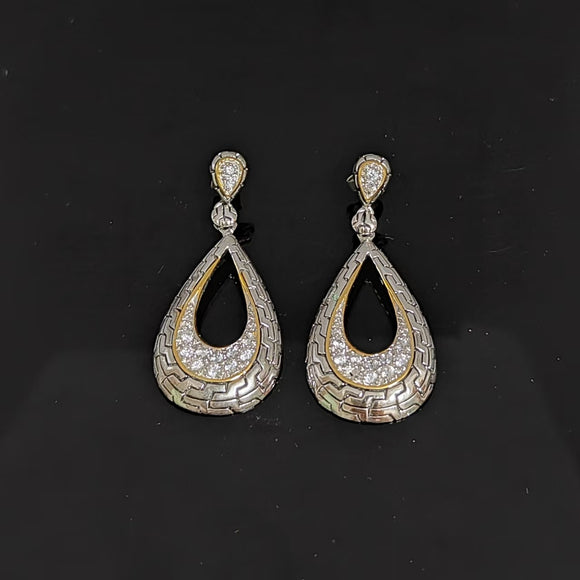 Pear Shape 925 Sterling Silver With White CZ Stud Drop Earrings Retro Jewelry