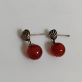 8mm Round Red Agate Stud Earrings 925 Sterling Silver Natural Stone Vintage Jewelry