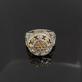 Round 925 Sterling Silver Gold Plated Dot Inlay Ring Size 7 Antique Jewelry