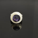 Split Shank Ring Purple Cubic Zirconia Round Stone 925 Sterling Silver Statement Jewelry