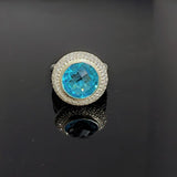 Split Shank 925 Sterling Silver With Blue Cubic Zirconia Stone Cocktail Ring Statement Jewelry