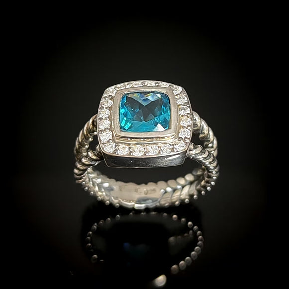 7mm Blue  Cubic Zirconia Ring 925 Sterling Silver Antique Jewelry For Women