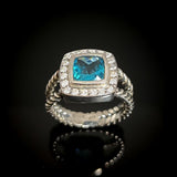 7mm Blue  Cubic Zirconia Ring 925 Sterling Silver Antique Jewelry For Women