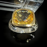 Natural Citrine Stone Cushion Cut Ring 925 Silver and Gold Jewelry Two Tones