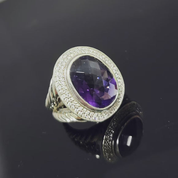 Oval Split Shank Statement Chunky Ring 925 Sterling Silver With Yellow Cubic Zirconia Jewelry