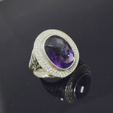 Oval Split Shank Statement Chunky Ring 925 Sterling Silver With Yellow Cubic Zirconia Jewelry