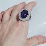 Oval Split Shank Statement Chunky Ring 925 Sterling Silver With Yellow Cubic Zirconia Jewelry