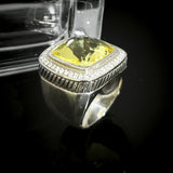 Lemon Color Cubic Zirconia Cocktail Ring 925 Sterling Silver Pave CZ Statement Jewelry