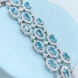 3 Rows Blue Topaz Bracelet 925 Silver WithNatural Stone Bracelet OT Clasp