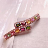 Natural Tourmaline Bangle 925 Silver With Candy Color Gemstone Jewelry