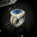 Simulated Blue Topaz Split Shank Ring 925 Sterling Silver Zirconia Jewelry