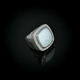 White Agate Natural Stone Cocktail Ring 925 Sterling Silver Pave CZ Statement Jewelry