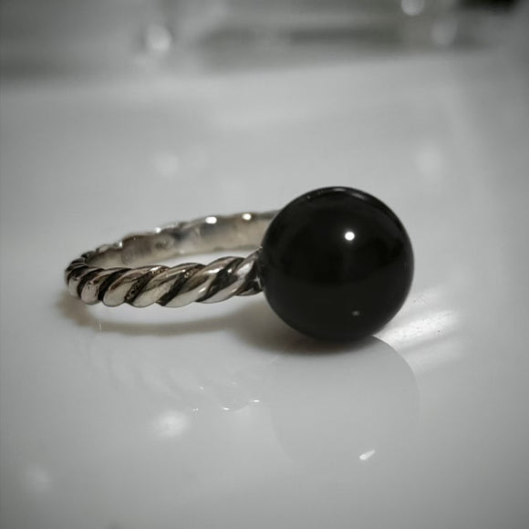 8mm Round Onyx Petite Ring 925 Sterling Silver With Stone Jewelry For Women