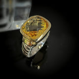 Natural Citrine Stone Cushion Cut Ring 925 Silver and Gold Jewelry Two Tones