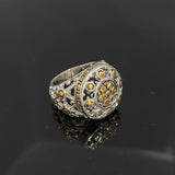 Round 925 Sterling Silver Gold Plated Dot Inlay Ring Size 7 Antique Jewelry