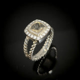 Square 7mm Smoky Cubic Zirconia Ring 925 Sterling Silver Vintage Jewelry