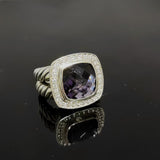 Split Shank Square Ring 925 Sterling Silver Vintage Jewelry Simulated Amethyst Pave CZ