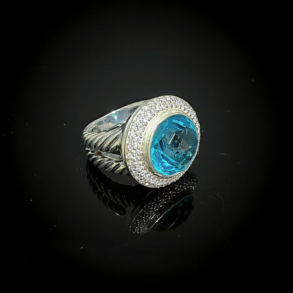 Split Shank 925 Sterling Silver With Blue Cubic Zirconia Stone Cocktail Ring Statement Jewelry