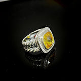 Split Shank Cushion Cut Yellow CZ Stone Jewelry 925 Sterling Silver Vintage Ring  For Women