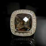 14mm Smoky Color Cubic Zirconia Ring Antique 925 Sterling Silver Womens Jewelry