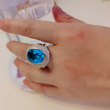 Split Shank Oval Cocktail Ring 925 Sterling Silver With Oval Cubic Zirconia Blue Stone Jewelry