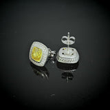 7mm Cushion Cut Lemon Cubiz Ziconia Stud Earrings 925 Sterling Silver Oxidized Jewelry