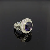 Split Shank Ring Purple Cubic Zirconia Round Stone 925 Sterling Silver Statement Jewelry
