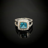 7mm Blue  Cubic Zirconia Ring 925 Sterling Silver Antique Jewelry For Women