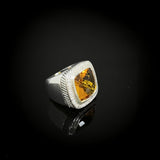 Vintage 925 Sterling Silver Wiht Golden Cubic Zirconia Statement Ring Chunky Jewelry